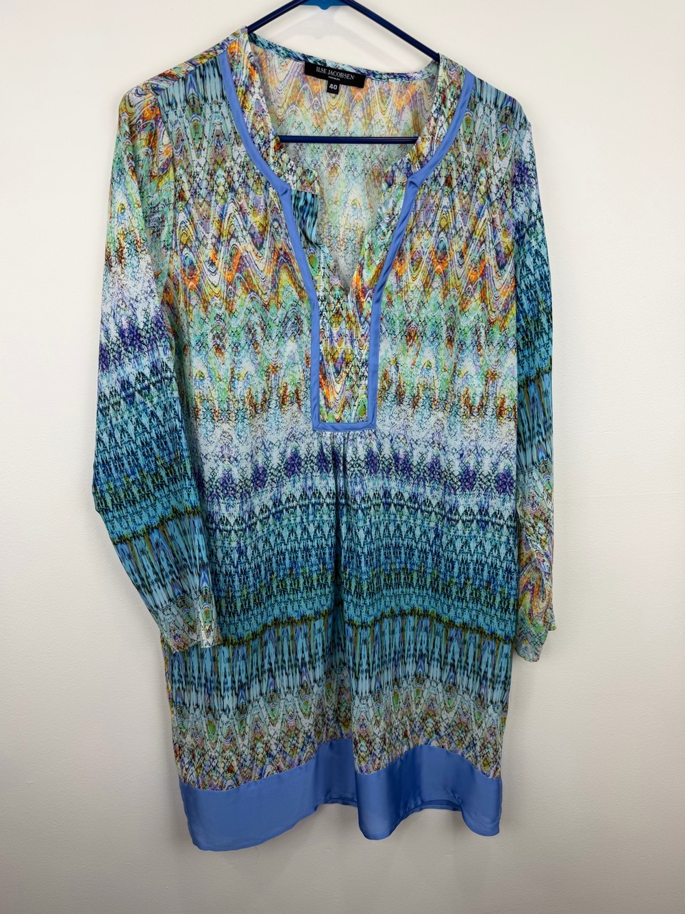 Ilse Jacobsen Hornbæk Abstract Print Tunic Dress Size 40 US 8 Blue Boho